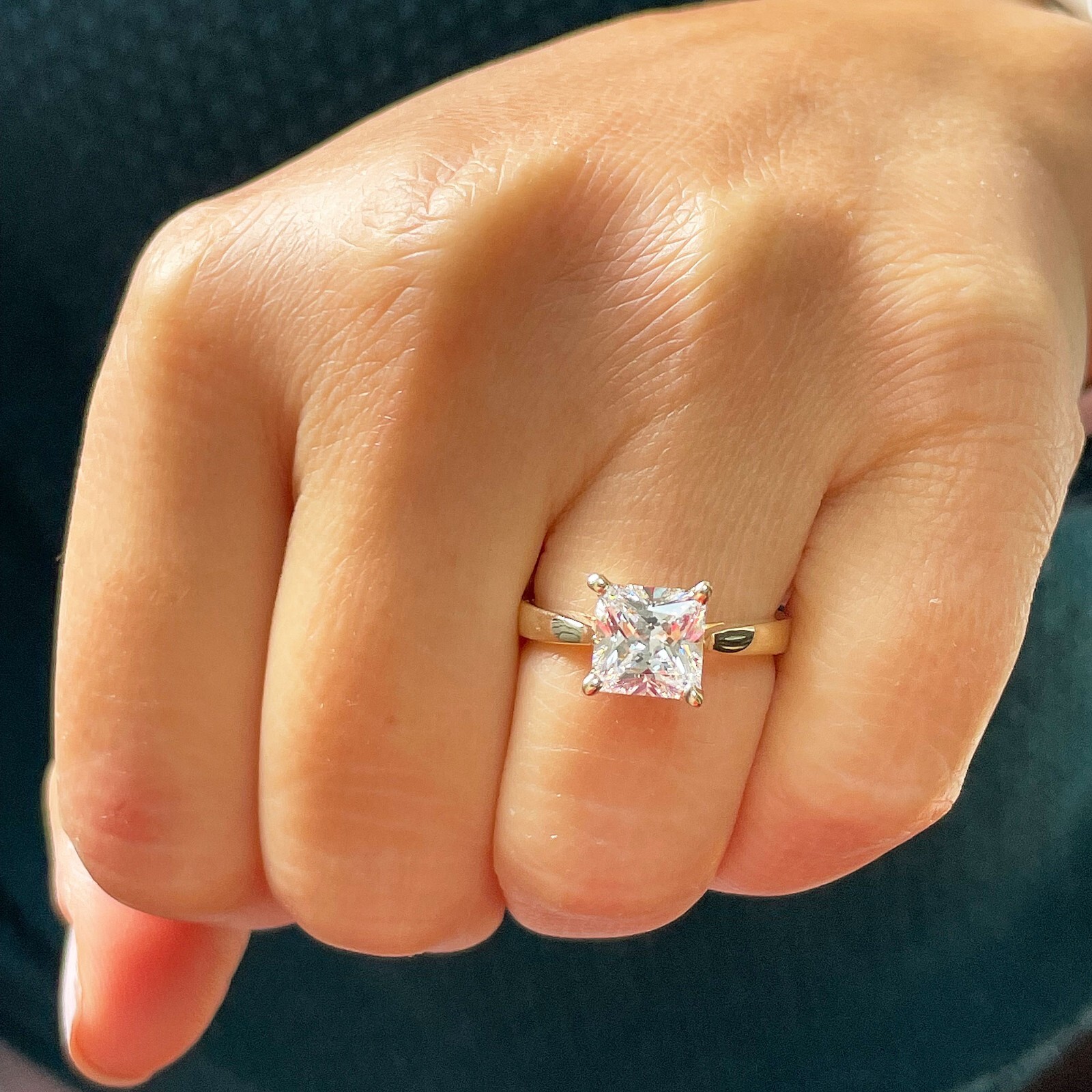 Pre-owned Knr Gia Certified 14k Solid Yellow Gold Princess Cut Diamond Engagement Ring 2.00ctw In White