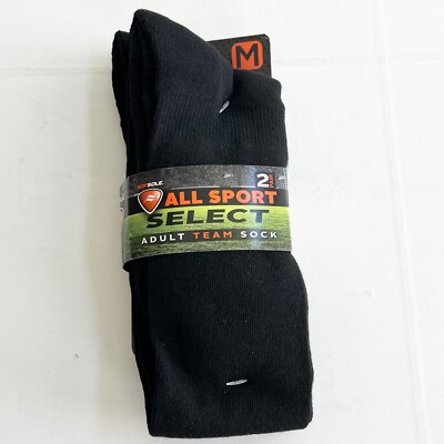 New SOF SOLE (2 Pair) All Sport Knee High Team Athletic Socks UNISEX SIZE M Blck