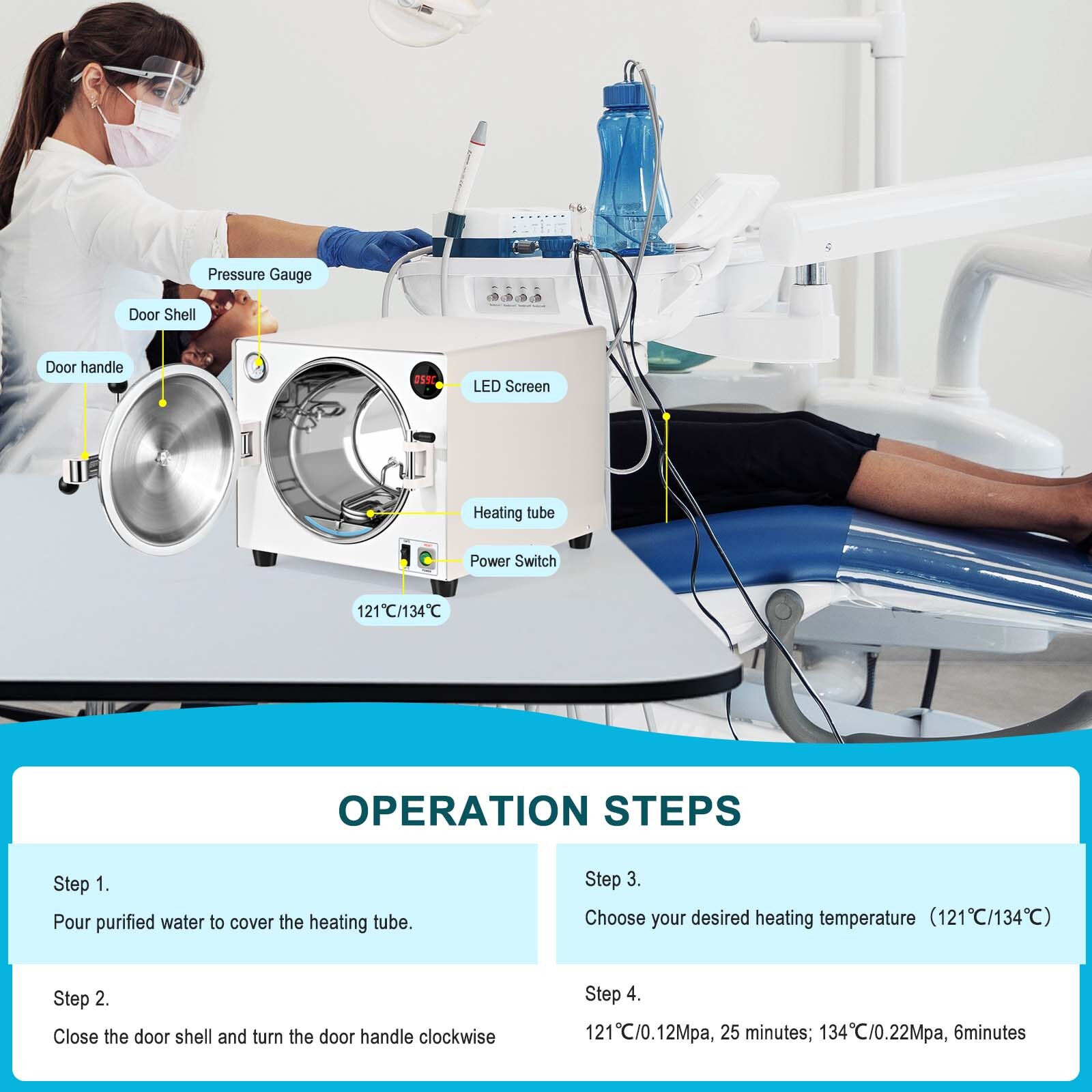18L Automatically Dental Medical Autoclave Sterilizer Vacuum Steam Sterilization