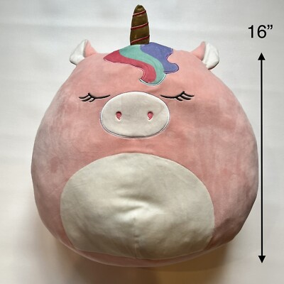 Squishmallow 16'' Plush Ilene the Pink Unicorn Rainbow Super Soft Near Mint