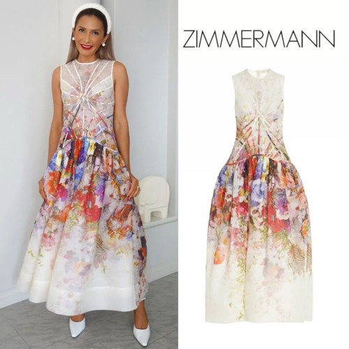 NWT $2,100 Zimmermann Prima Panelled Silk Linen Organza