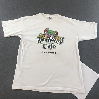 Rainforest Cafe Tree Frog Shirt Mens XL White USA MADE Orlando NOTES Adult #5353