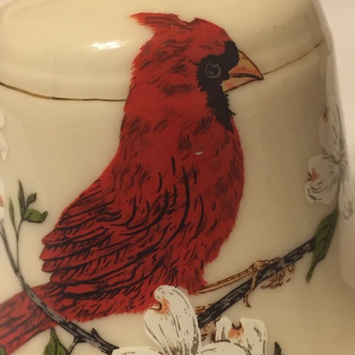 Fine Porcelain Bell Hand Painted Cardinal Red Bird Dogwood Tree