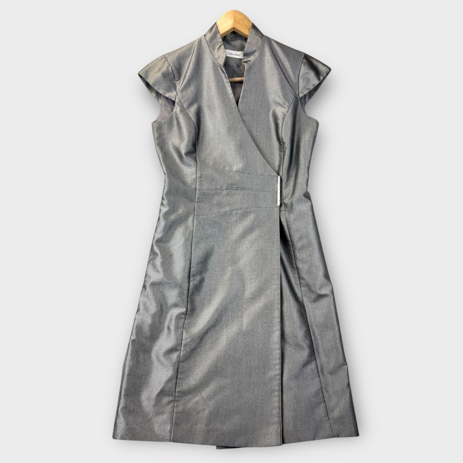 CK Womens Dress Y2K Futurism Cybercore Metalic Chrome