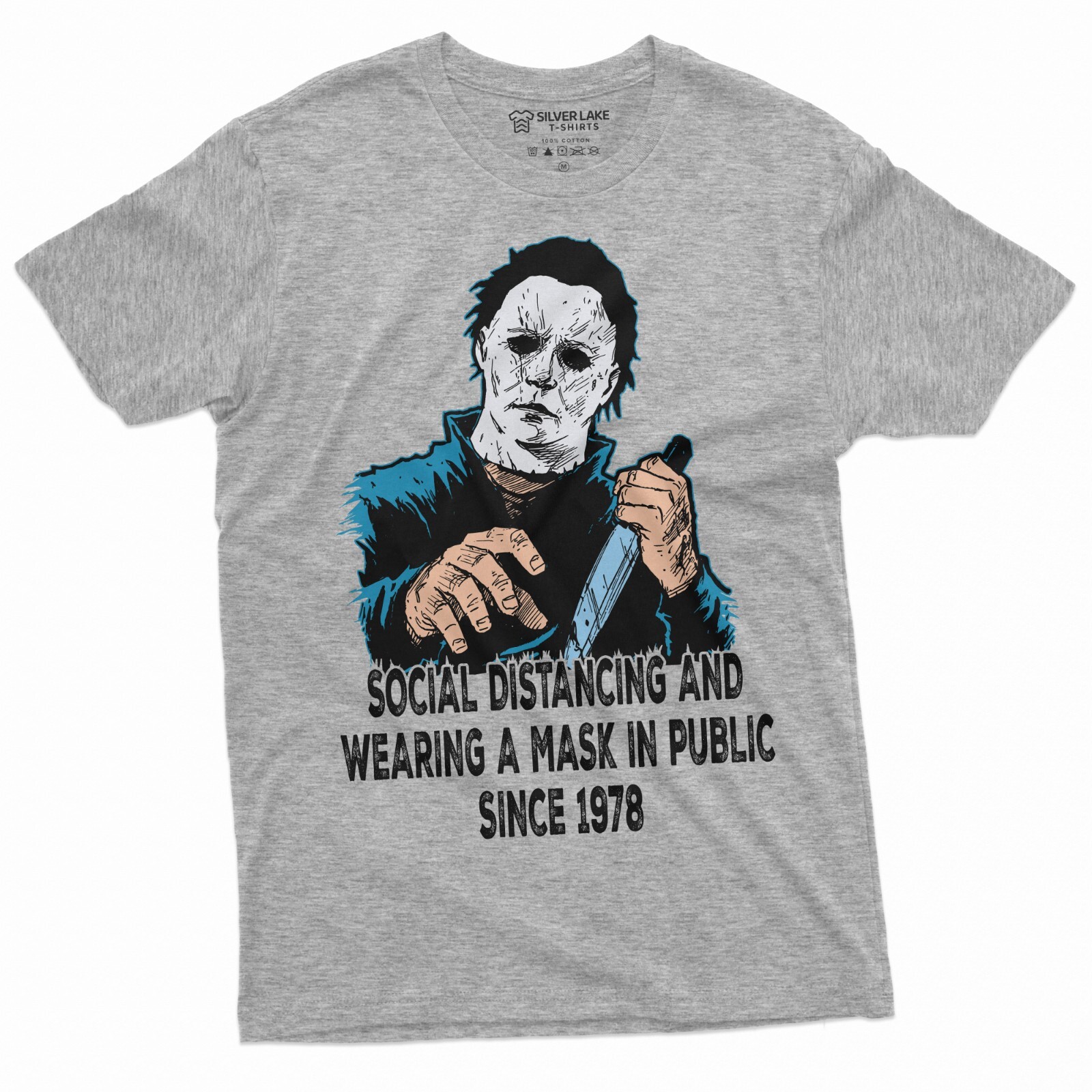 Social Distancing and Wearing Mask Funny Halloween Horror T-shirt Michael  Myers | eBay