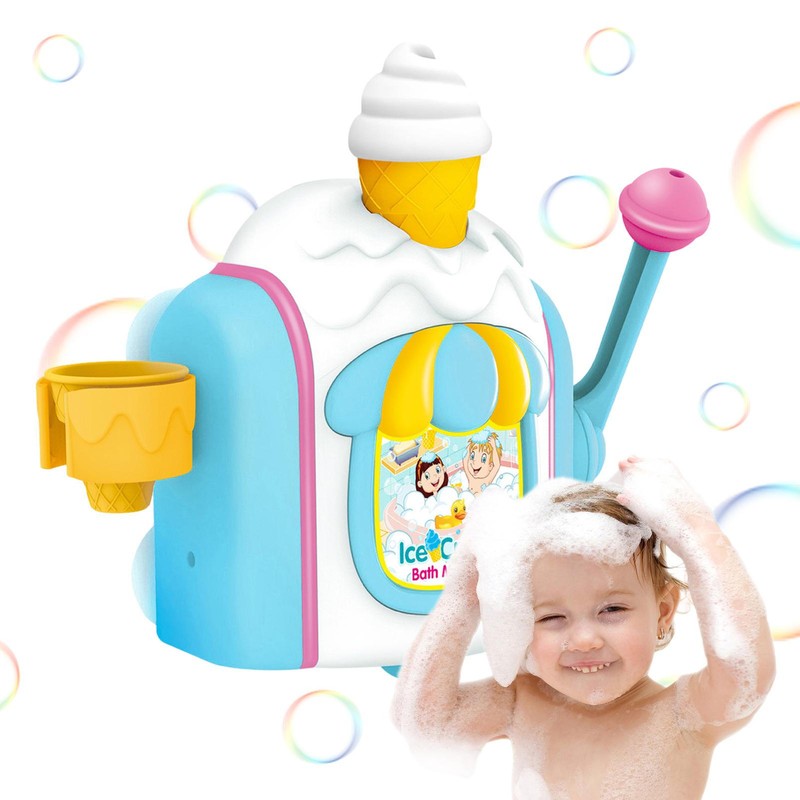 Baby Bath Bubble Machine Ice Cream Foam Maker Bathtub Toy With 4 Ice Cream Cone