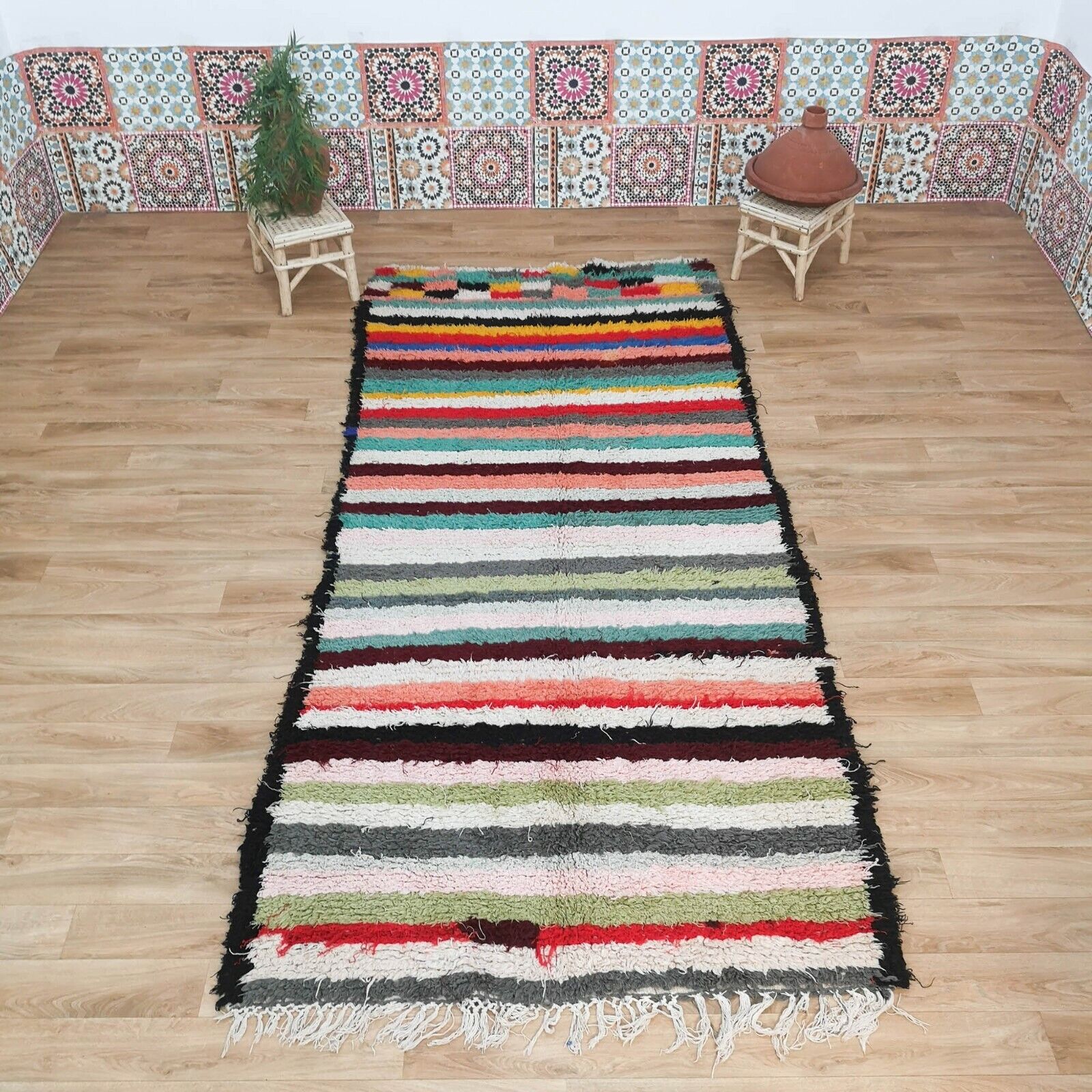 Moroccan Wool Rug, Handmade Tribal Rug, Boucherouite Rag Rug, LGBT Carpet