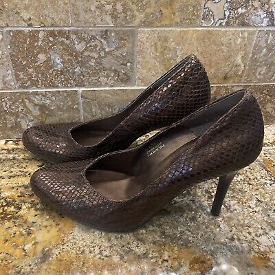 Carisma Faux Snakeskin Leather Pumps Womens Size 8 Brown Heels Shoes Italy