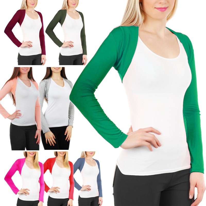 Coprispalle Donna Top Bolero Maniche Lunghe Giacca Elasticizzato Nuovo Cc-816