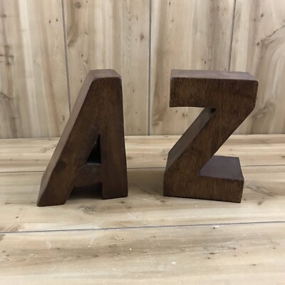 A-Z Medium Stain Wooden Bookends