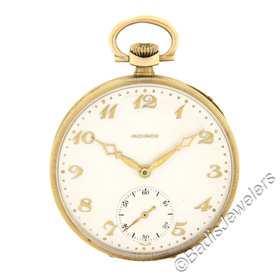 Vintage Movado Swiss 14k Yellow Gold 49mm Large Open Face Pocket Watch Cal. 800M