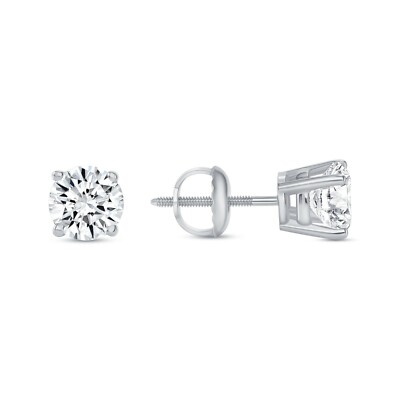 Pre-owned Shine Brite With A Diamond 1 Ct Round Lab Created Grown Diamond Earrings 18k White Gold F/vs Basket Screw In White/colorless