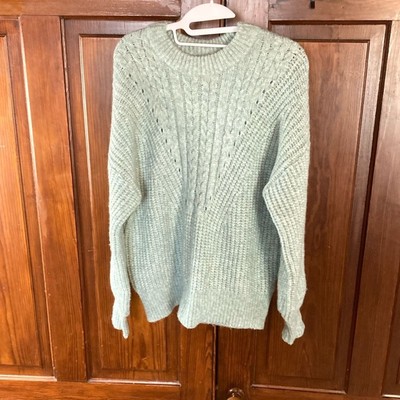 Sonoma NWOT Teal Cable Knit Oversized Recycled Pullover Crewneck Sweater Sz L