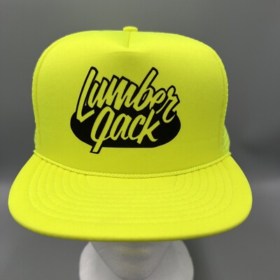 VTG Nissin Cap Lumber Jack Rope Trucker Hat. Highlighter Yellow 100% Polyester.
