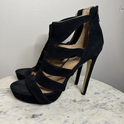 Steve Madden Spycee Size 8.5 M Open Toed Black Suede