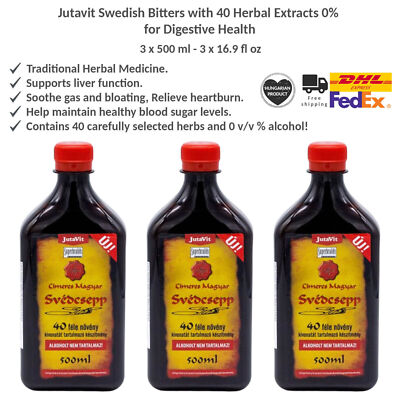 Jutavit Swedish Bitters with 40 Herbal Extracts 0% for Digestive Health 3x500ml