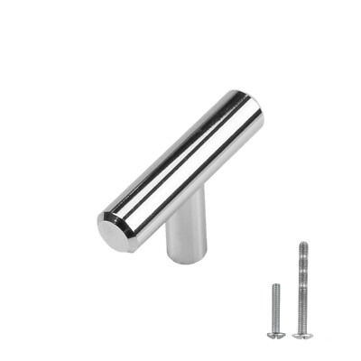 Polished Chrome Modern Cabinet Handles T Bar Pulls Kitchen Hardware Solid Steel
