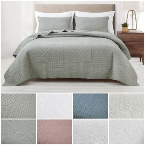Chezmoi Collection Embroidered Quilt Set Pre-Washed Cotton B
