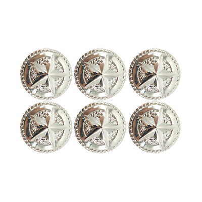 LOT OF 6 CONCHOS ROUND ROPE EDGE STAR BS 9156 ANTIQUE SILVER ENGRAVED 4 SIZES