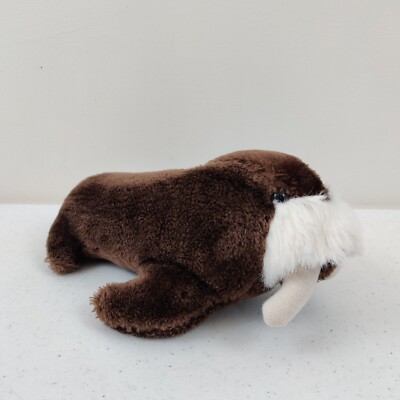 Sea World Walrus Plush  Brown White Tusks 1987 Vintage Stuffed Animal Toy