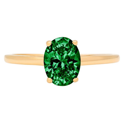 Pre-owned Pucci 1ct Oval Designer Statement Bridal Simulated Emerald Ring Real 14k Yellow Gold