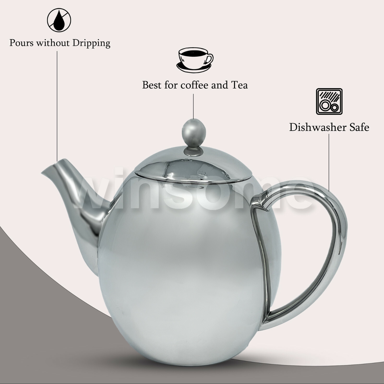 1200ml ( 1.2Ltr ) Quality Stainless Steel Double Wall Insulated Teapot