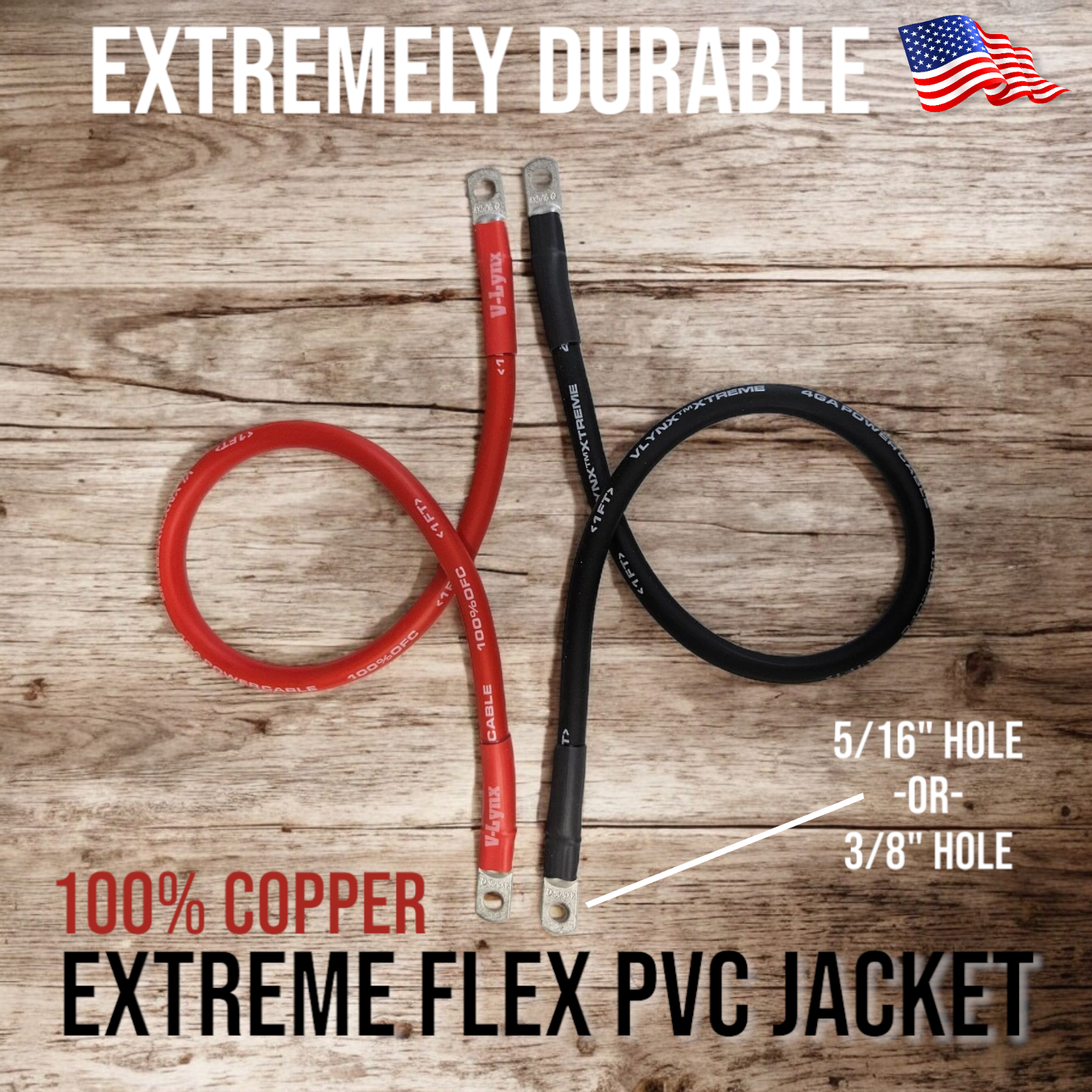 Pair of 4GA AWG Red and Black Cables 100% Copper Lug Battery Inverter Solar RV