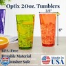 US Acrylic Optix Plastic Reusable Drinking Glasses (Set of 8) 20oz Water Cups in Jewel Tone Colors | BPA-Free Tumblers, Made in USA | Top-Rack Dishwasher Safe