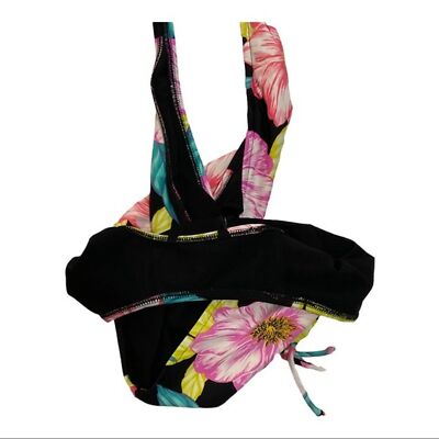 Body Glove Low Cut V-Neck Tropical Hibiscus Print One Piece Swim Bathing Suit S
