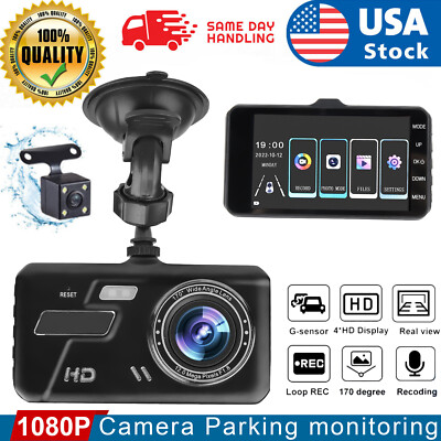 4'' 1080P Screen Dash Cam Dual Lens Car DVR Recorder Front and Rear Camera