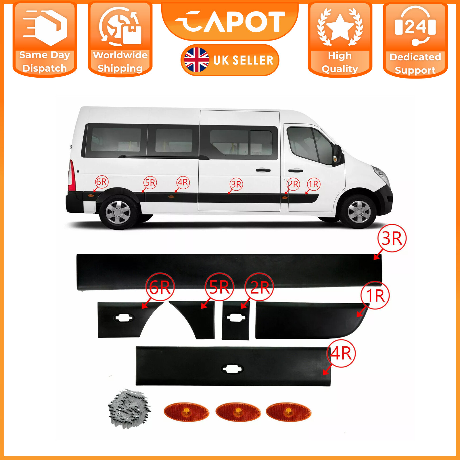 For Renault Master (2010-2016) | Side Moulding Strip with Side Lamp Right Side