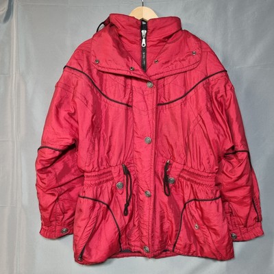 Vintage Rodeo C&A Womens Ski Jacket Size UK 12 Red Padded Winter Sport Hooded