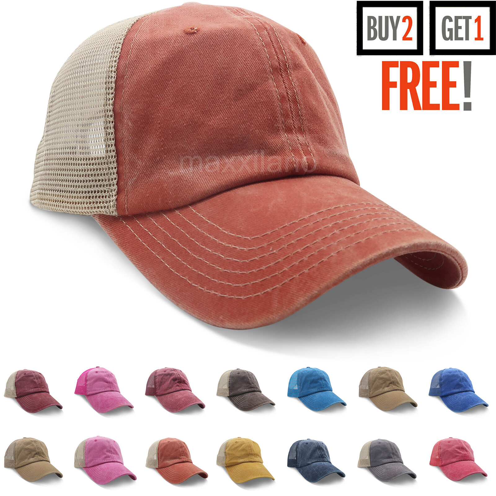 Mesh Caps Plain Adjustable Dad Hat Mens 