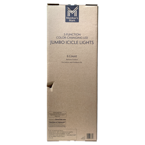 Members Mark 3-Function Color-Changing LED Jumbo Icicle Lights, Set of 6