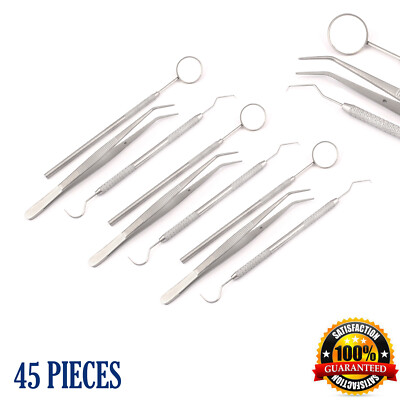 45 Instruments Basic Dental Set Mirror Explorer College Pliers 15 Pcs Each New