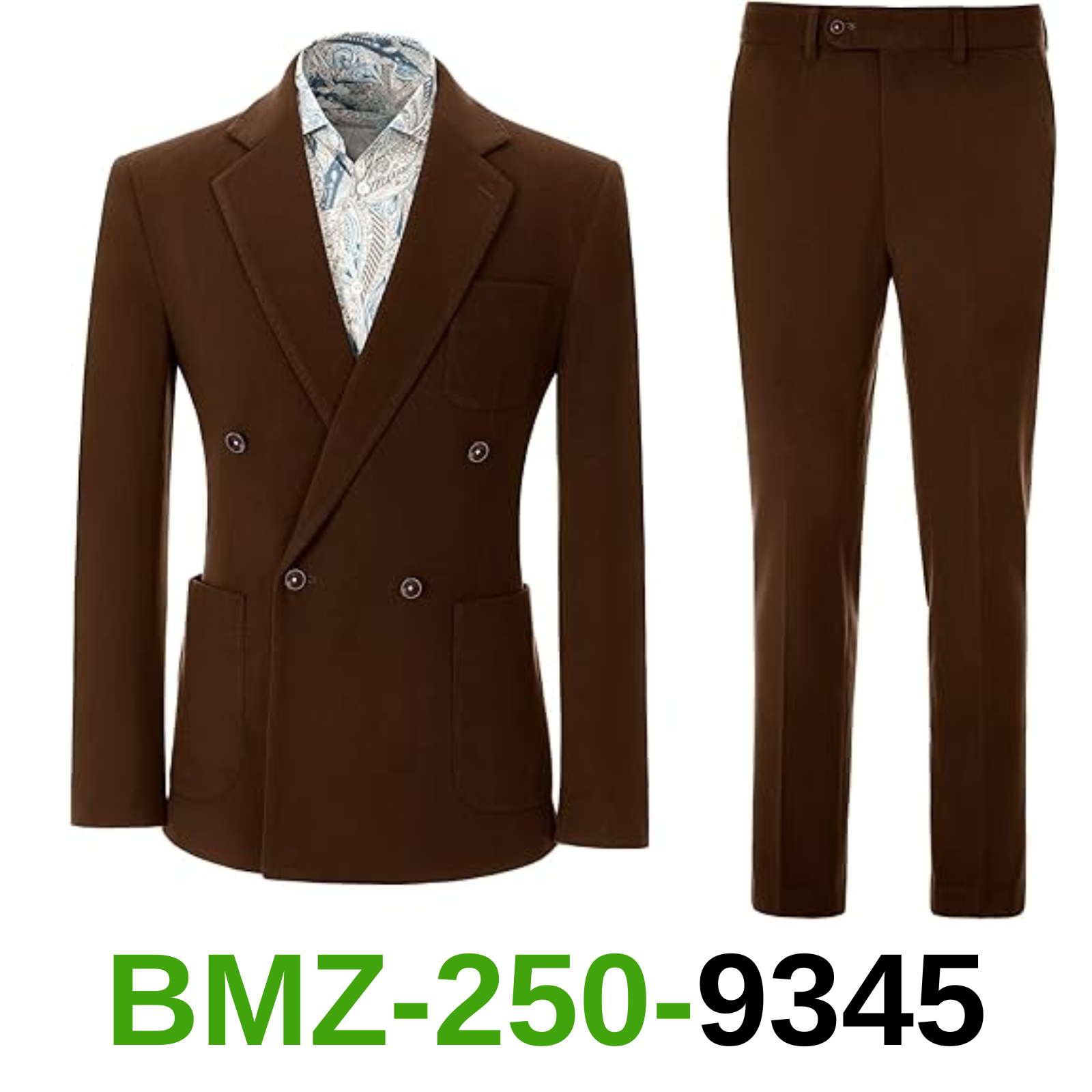Mens Suit Tweed Wool 2 Piece Suit Double Breasted Classic Fit Notch Lapel, L