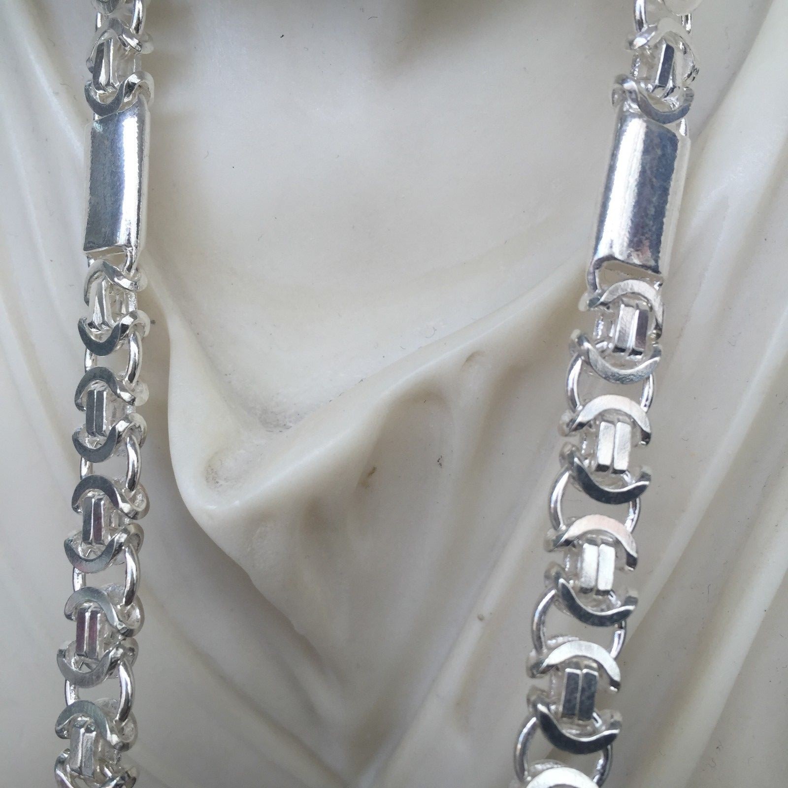 Pre-owned Handmade Men Flat Byzantine King Tube Chain Necklace 8mm 925 Sterling Silver 24 Inch 65gr