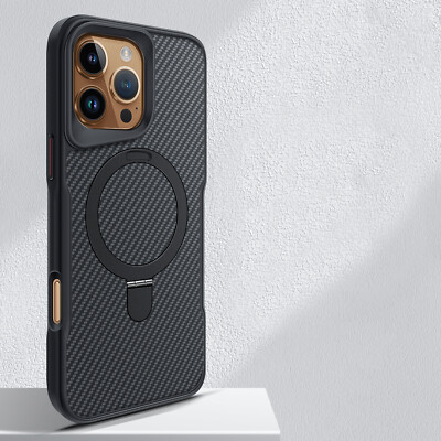 Carbon Fiber Pattern Magnetic Case For iPhone 16 Pro Max/15/14/13/12 with Stand