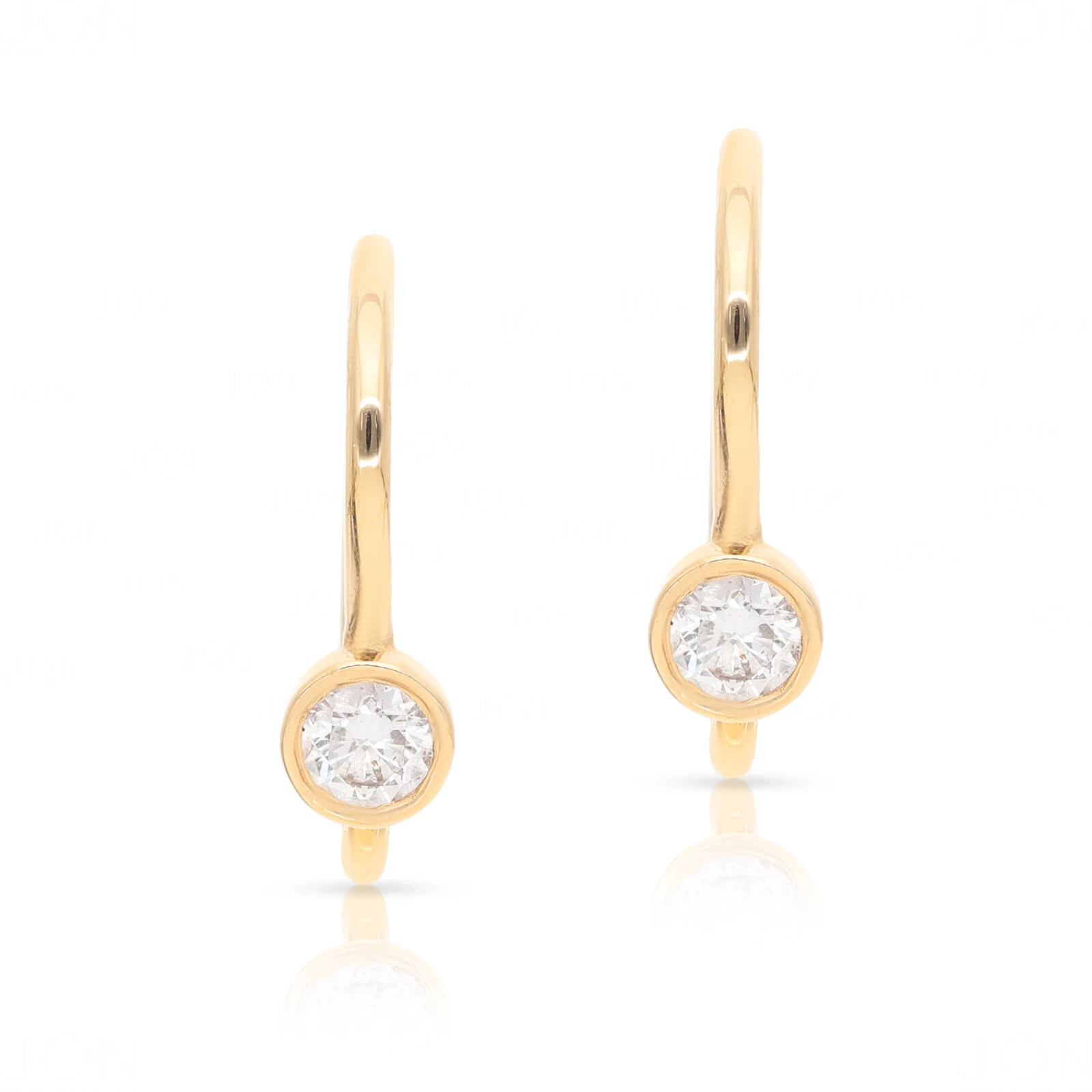 Pre-owned J.o.n 14k Gold Genuine Bezel Diamond Studs Fine Jewelry Earrings In White/colorless