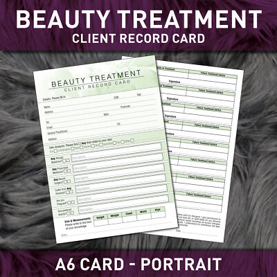 Beauty Client Record Card Treatment Consultation Form PREMIUM Therapists A6 x100
