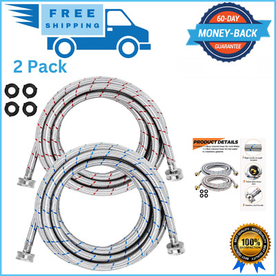 15Ft Long Washing Machine Hoses (2 Pack) by  - Stainless Steel Hot and Cold Stri