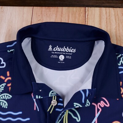 Chubbies  The Neon Light  Performance Polo Golf Polo Shirt Men's Large Navy