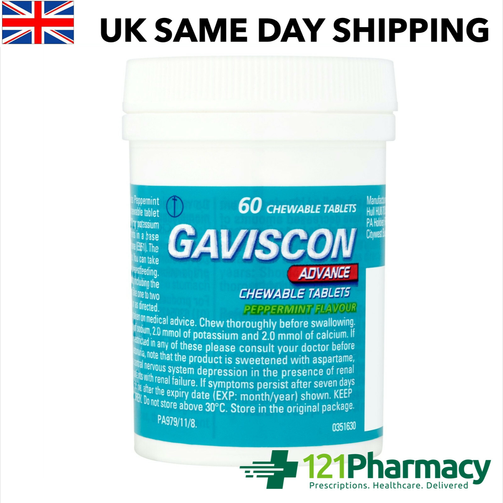 Gaviscon Advance Chewable Peppermint 60 360 Tablets 16 packs