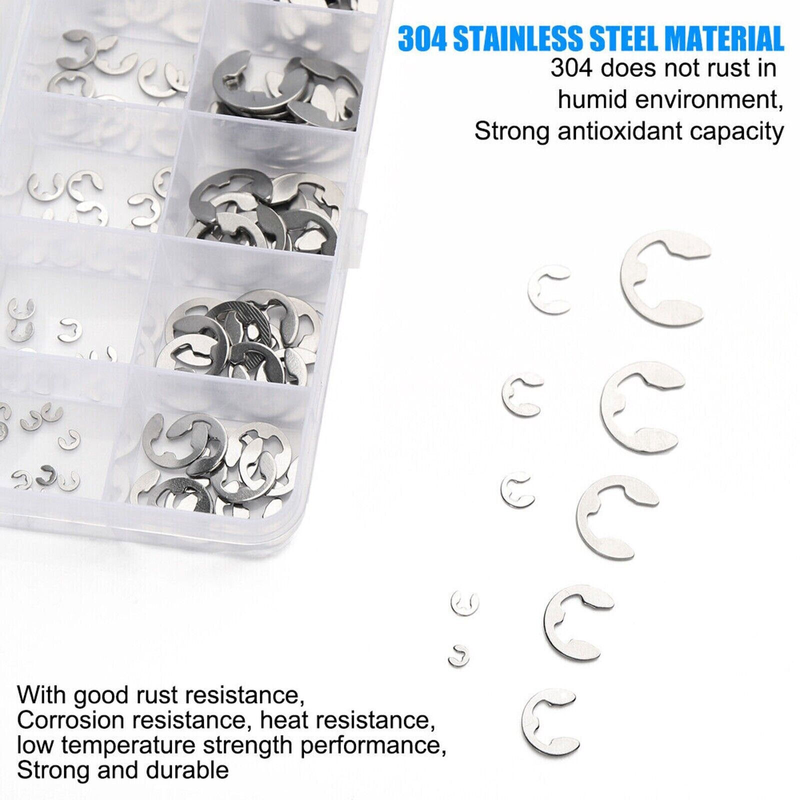 120Pcs E Clips C Circlip Stainless Steel Kit Retaining Ring Assorted 1.5 to 10mm