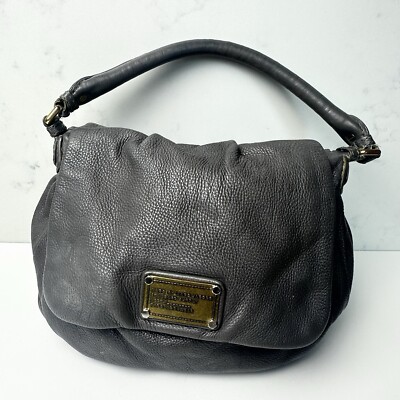 Marc Jacobs Purse Gray Lil Utika Classic Q Leather Shoulder Handbag Y2K