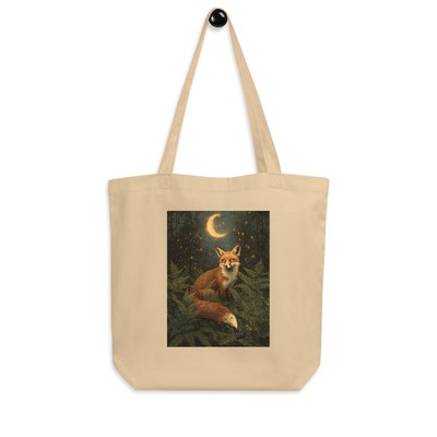 Eco Tote Bag   Starlit Fox Among Ferns, Enchanted Forest Art