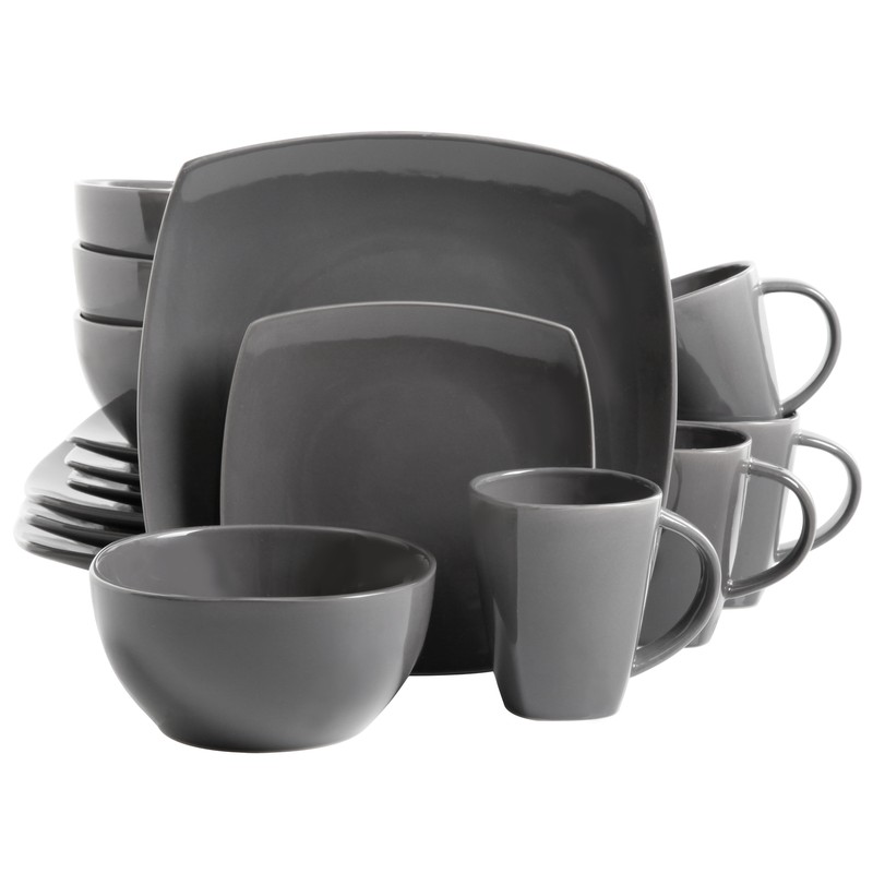 16-piece Plates Bowls Mugs Dishes Stoneware Square Dinner Kitchen