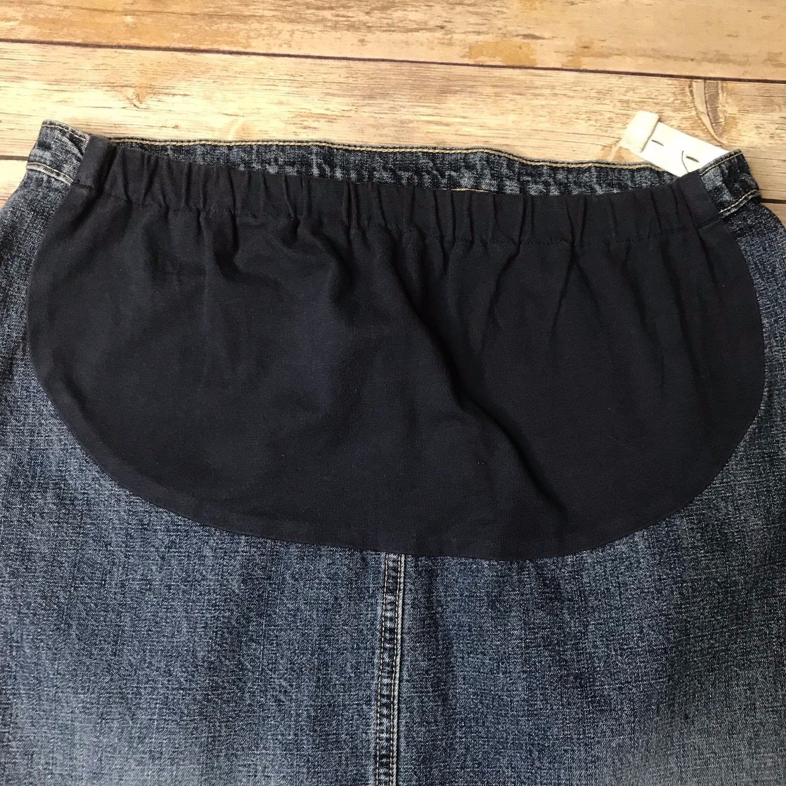 Duo Maternity Denim Long Below Knee Maxi Skirt Front Vent Back Pockets Sz L M13