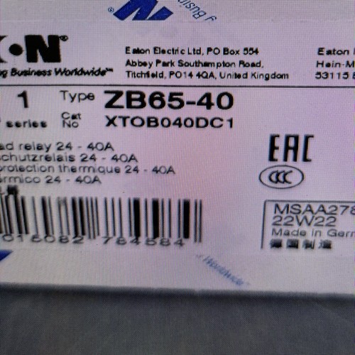 ZB65-40. eaton/MOELLER RELAY    EATON XTOB040DC1  24-40 AMPS  DILM 40 T0 DILM72