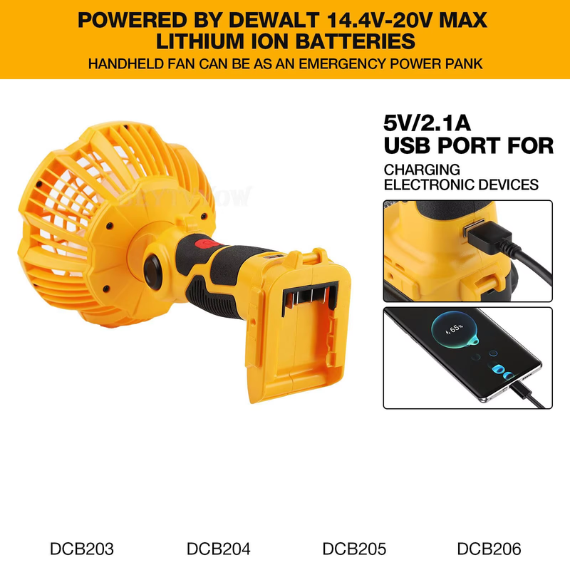 Cordless Fan for Dewalt 20V Battery Portable Camping Fan 3300RPM with LED Light